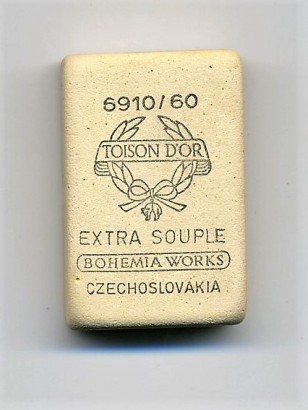 Ластик прямоугольный. Extra souple Bogemia Works 6910/60  Czechoslovakia. 32х20 мм.