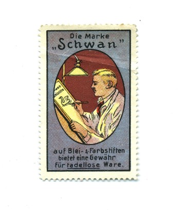 Рекламная не почтовая марка «Schwan» auf Blei-& Farbstiften bietet eine Gew?hr f?r tadellose Ware